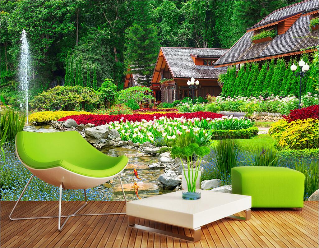

WDBH 3d wallpaper custom photo Villa back garden view tv background wall living room Home decor 3d wall murals wallpaper for walls 3 d, Non-woven