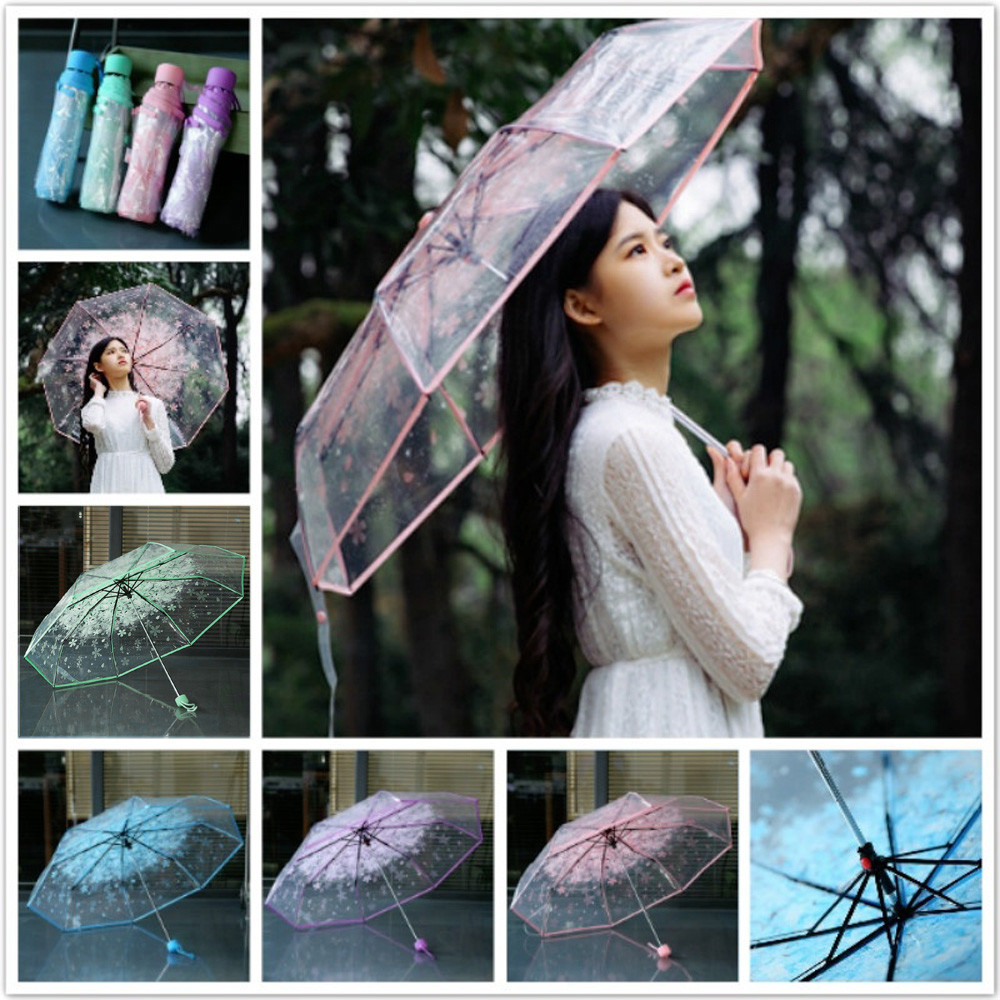 

1 pcs Transparent Clear Umbrella Cherry Blossom Mushroom Apollo Sakura 3 Fold Umbrella