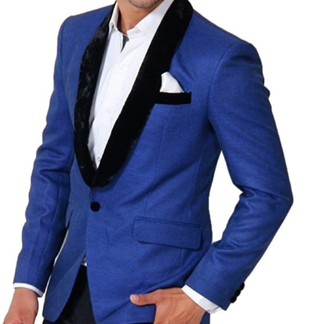 

2020 Two Piece Royal Blue Trim Fit Men Suits for Wedding Wear Black Shawl Lapel Custom Made Groom Tuxedos Jacket Black Pants, Custom color