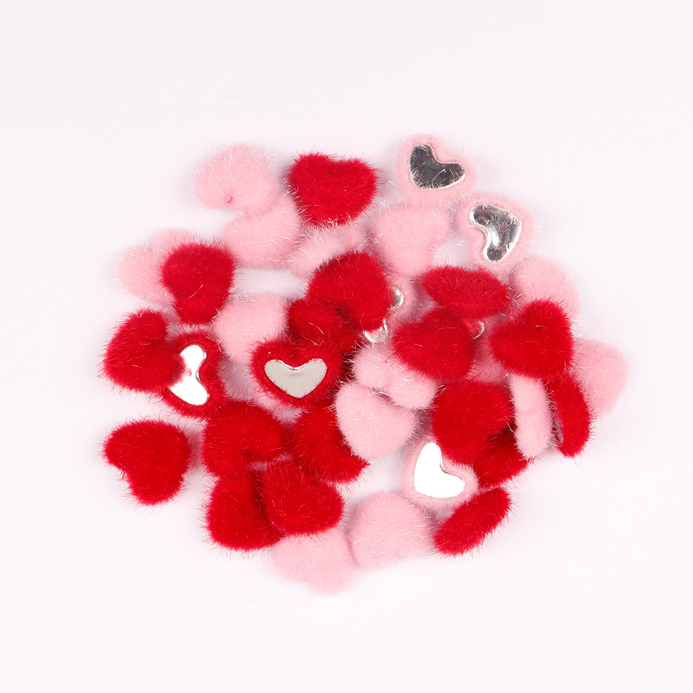 10 Furry heart flatback hair bow Valentine red READY TO SHIP card making hairy