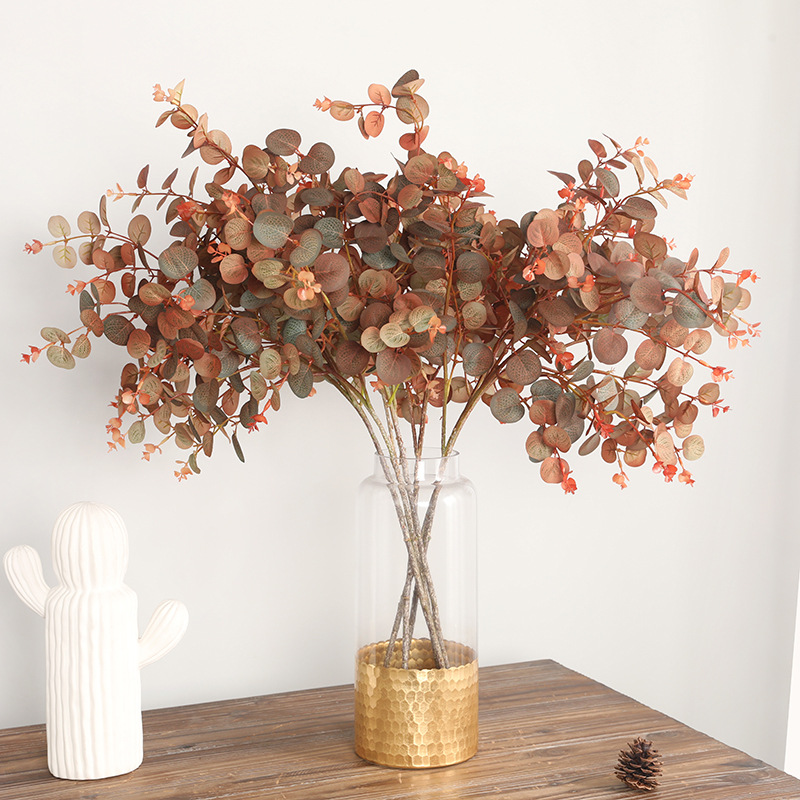 

Artificial silk eucalyptus money leaves grass branch wedding hotel Christmas table decorative flowers, Coffee