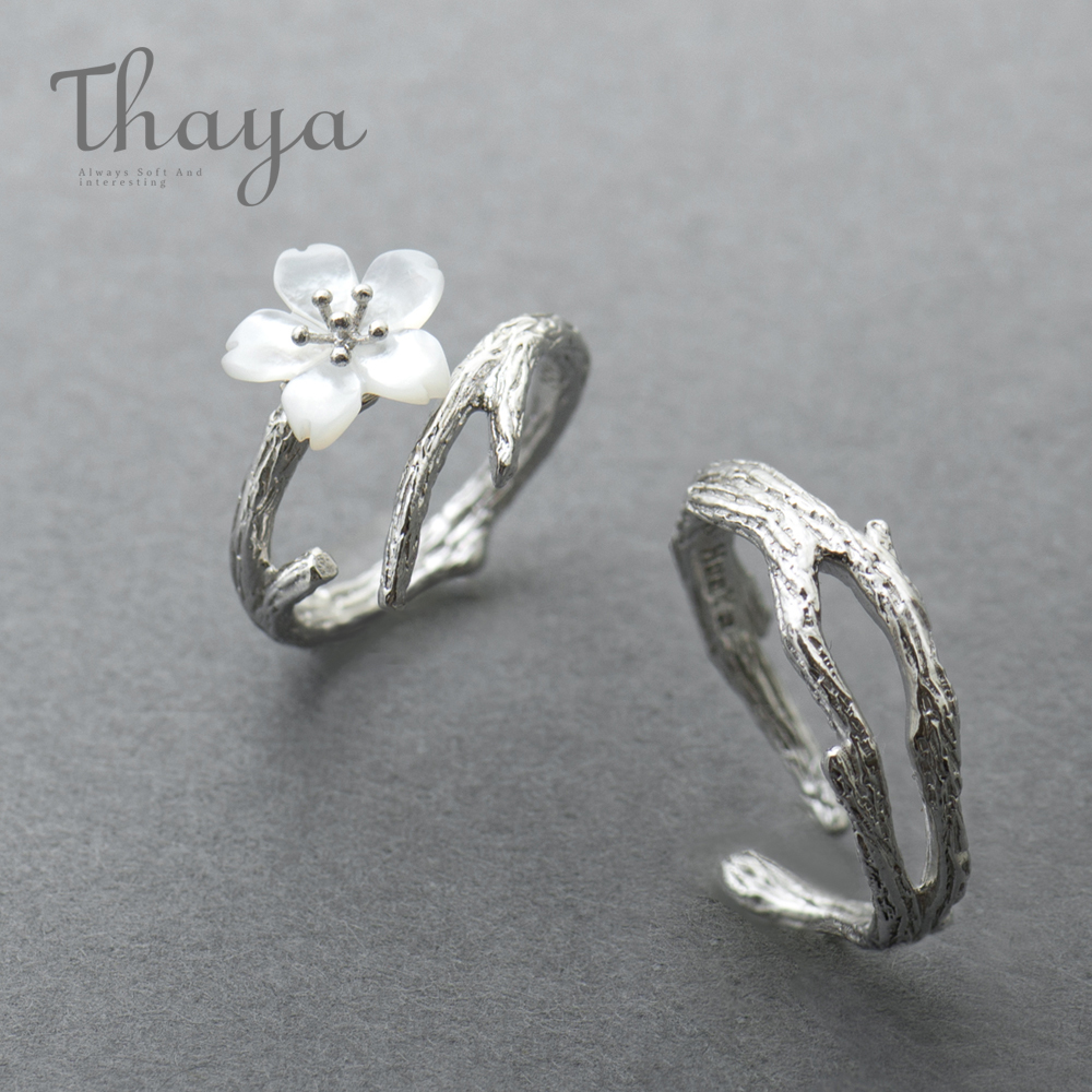

Thaya White Cherry Blossom Silver Ring s925 Silver Natural Pearl Shell Flower Branch Rings for Women Elegant Ladies Jewelry LY191217