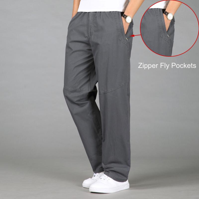 

Men Spring New Fashion Oversized Solid Color Middle Waist Zipper Pockets Pants Male Casual Loose 130KG Large Size Trousers, Khaki