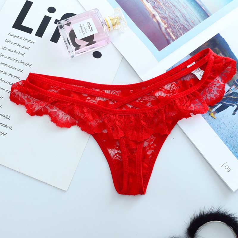 

See through Lace Panties g string Cross Bandage Briefs Low Waist Tassel Panty lingeries women underwears thongs T back solid color