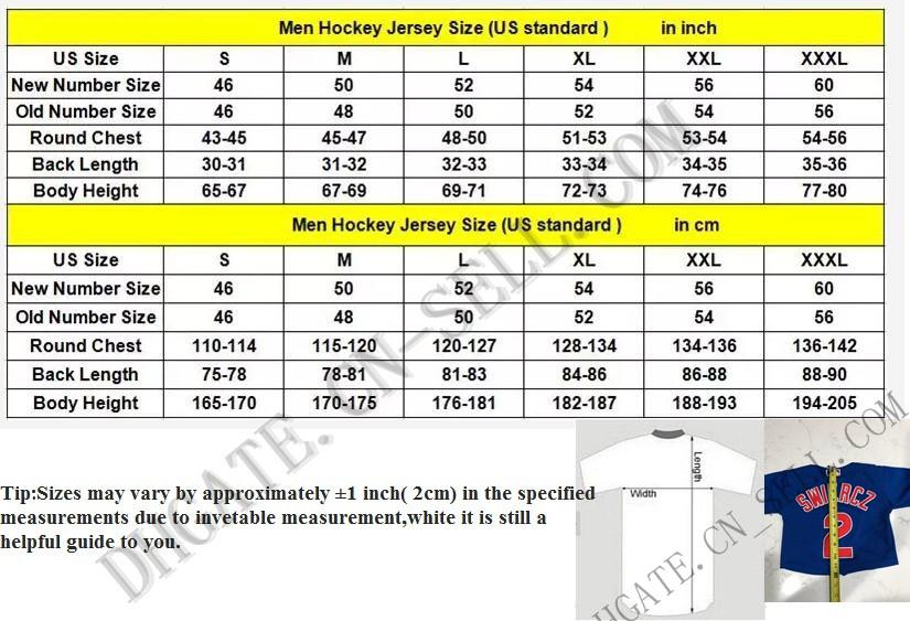 Ice Hockey Jersey Size Chart