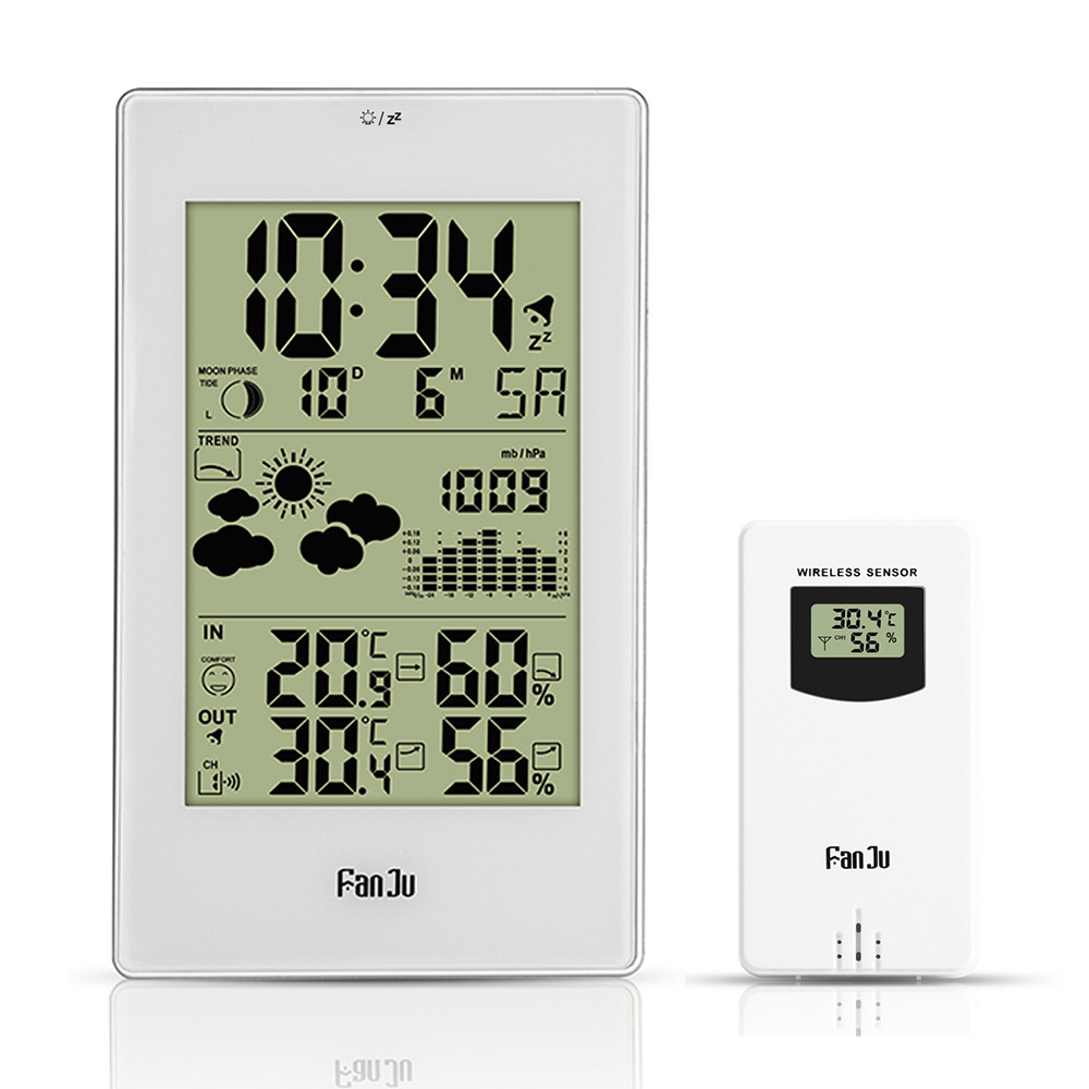

FanJu FJ3352 Digital Alarm Clock Snooze Weather Station With Barometer Forecast Temperature Humidity Wireless Outdoor Sensor