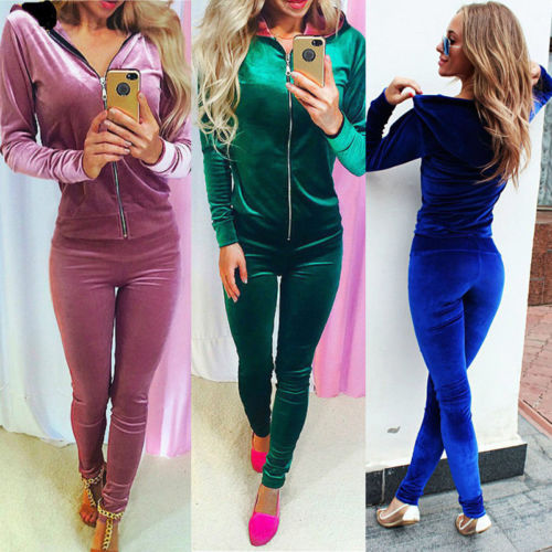 

2020 High Quality Womens 2Pcs Tracksuit Sportswear Suit HoodiesHooded Zipper Up Sweatshirt+Pants 2pcs Jogging Sports Clothes, Blue