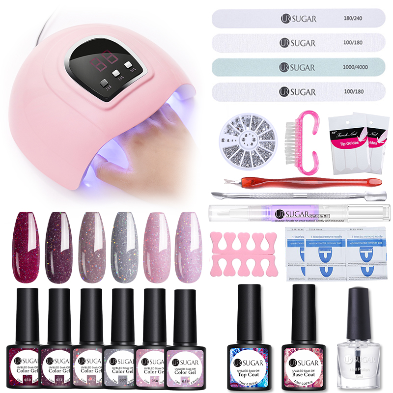 

UR SUGAR 120W UV LED Lamp For Manicure Set 9 Gel Nail Polish Top and Base Varnish Nail tool Set Electric Machine Kit