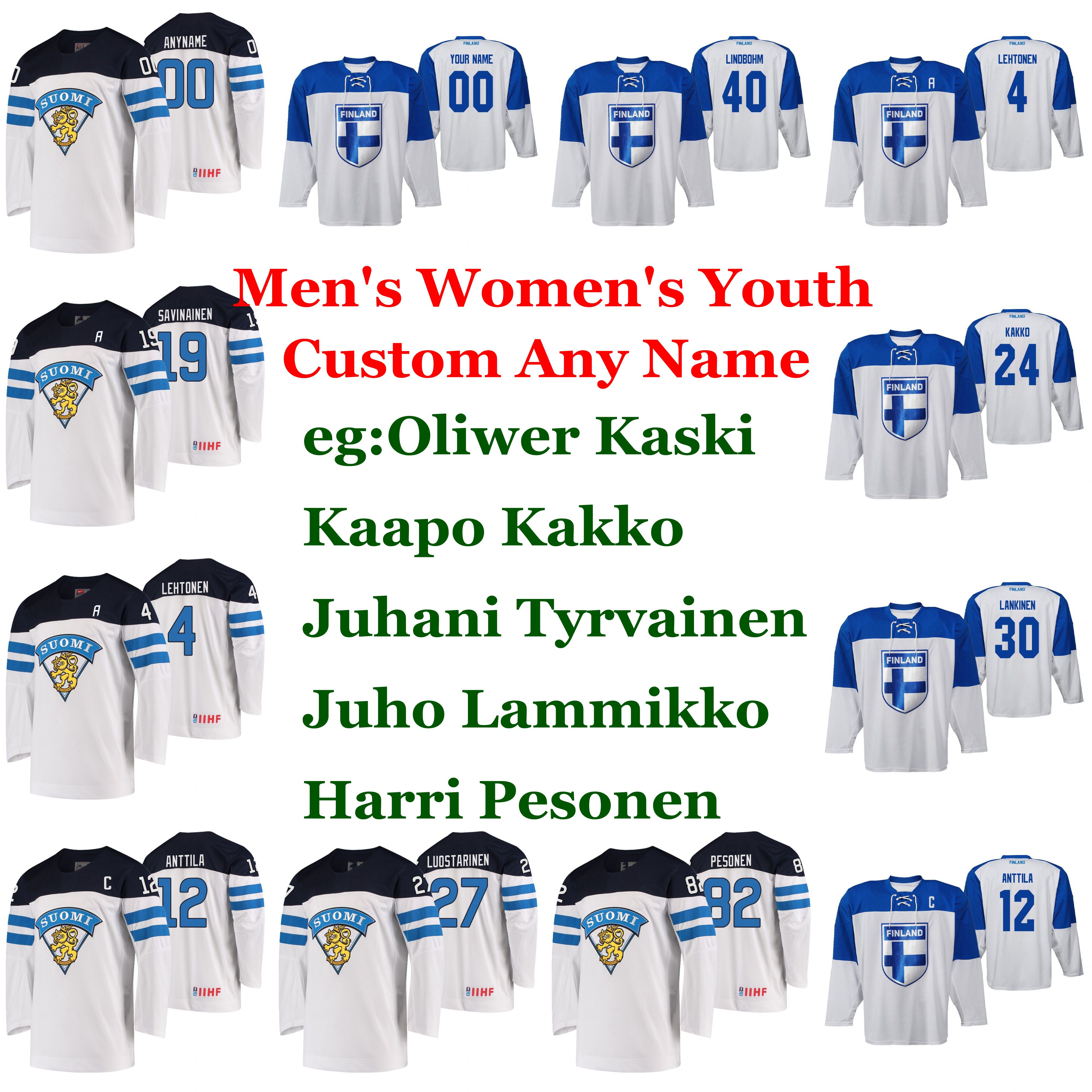 

Finland 2019 IIHF World Championship Hockey Jerseys Savinainen Jersey Juho Lammikko Kuusela Jani Hakanpaa Jani Hakanpaa Custom Stitched, Womens black white