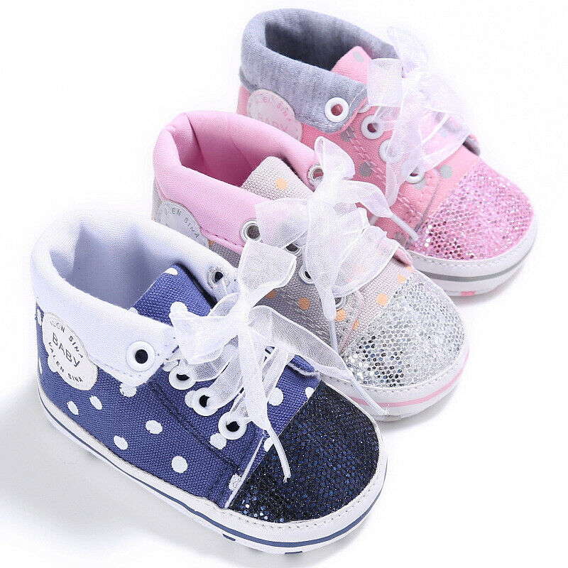 

Toddler Girl Boys Causal Shoes Newborn Baby Bowknot Lace Up Sequined Soft Sole Prewalker Shoes