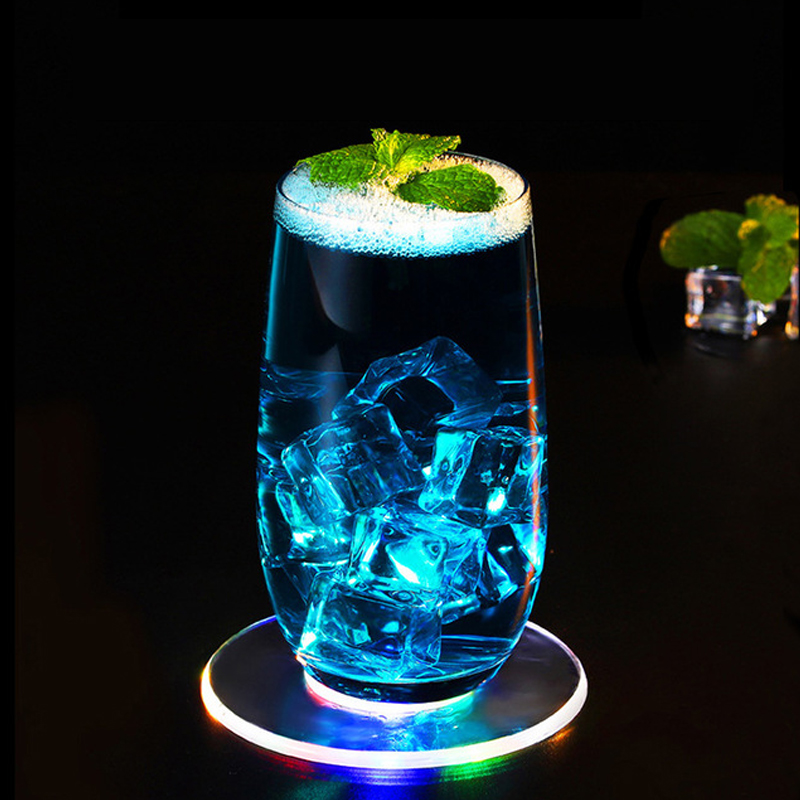 

Bar Coasters Coaster Cup Mat Acrylic Ultra-Thin Led Coaster Round Shape Luminous Cocktail Beverage Coasters Home Party Club Bar Supply