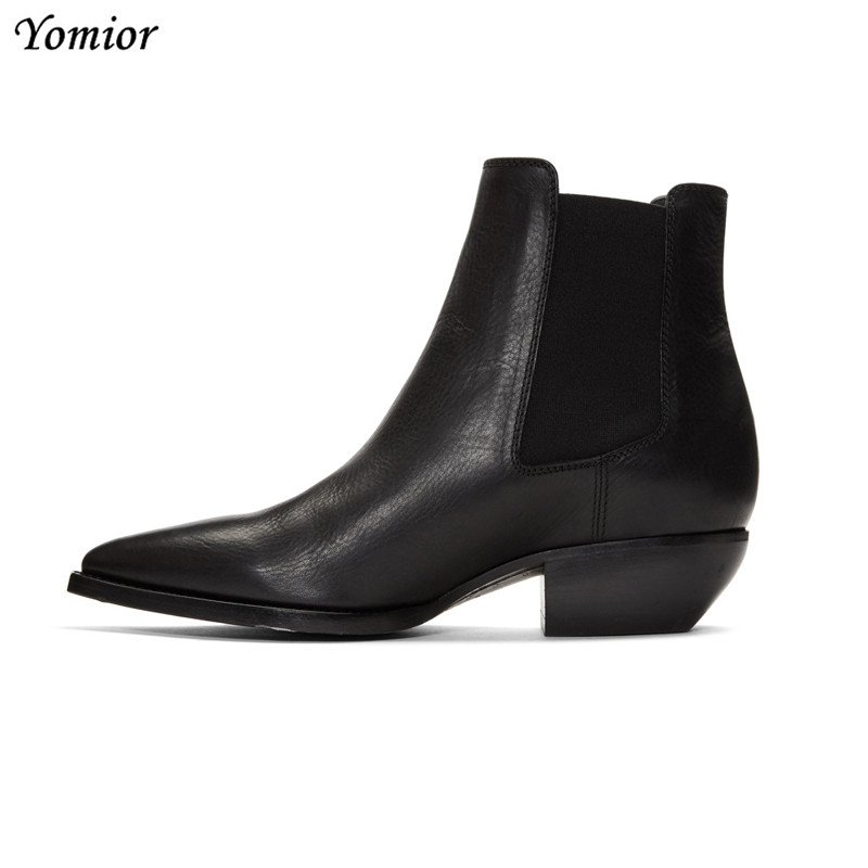 

Handmade Winter New Genuine Leather Men Boots Fashion Sexy Pointed Toe Boots Formal Business Suit Wedding Big Size, Black