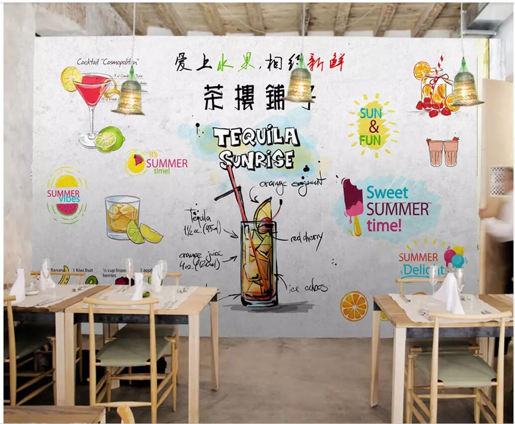 

3d wallpaper custom photo Hand drawn tea house juice drink cold drink shop living room home decor 3d wall muals wall paper for walls 3 d, Non-woven