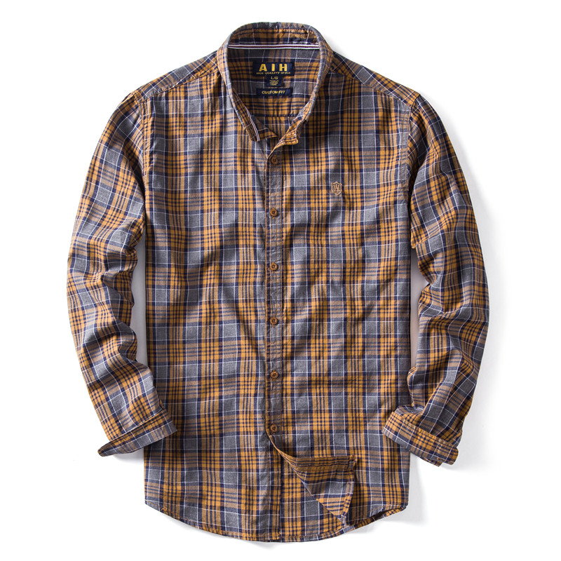 

New 2020 Spring Summer 100% Cotton Men Shirt Long Sleeve Slim Fit Plaid Social Shirt Men High Quality Business Mens Dress Shirts, Blue
