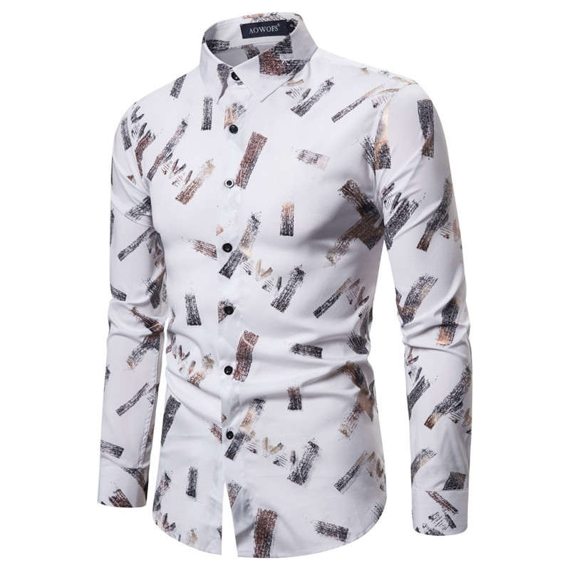 

White Bronzing Shirt Men Camisa Masculina 2020 Spring Autumn New Mens Casual Button Down Dress Shirts Nightclub Wedding Shirt