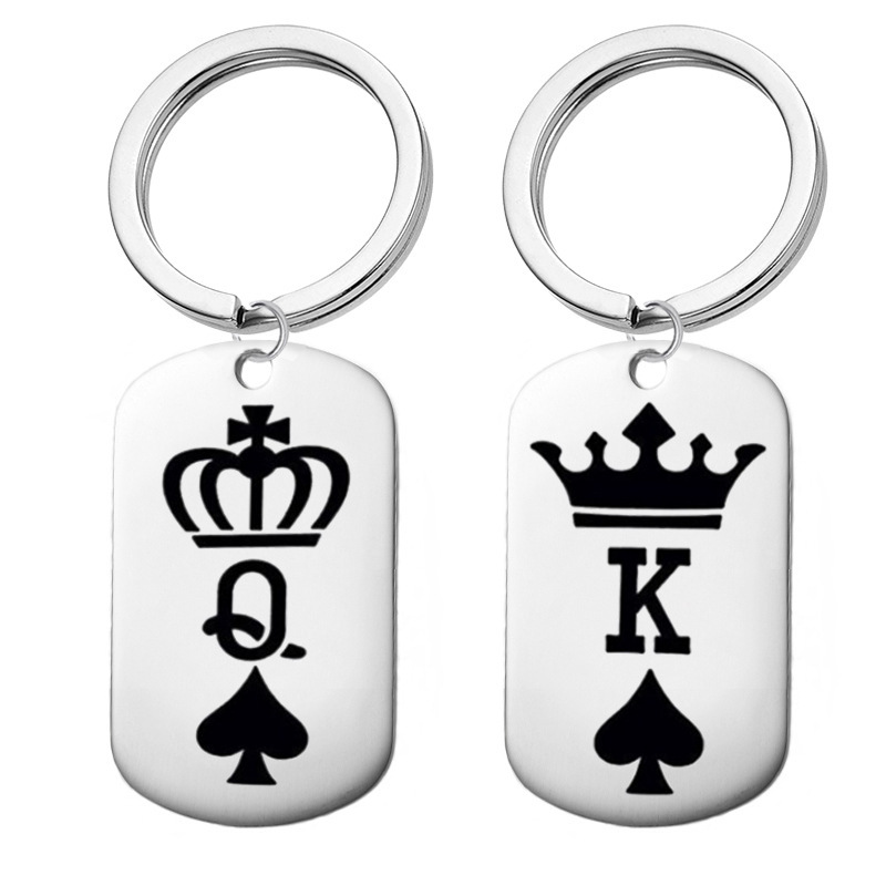 

Stainless Steel Army Keychain Poker Spades K Q Crown Letter Army Pendant Charm