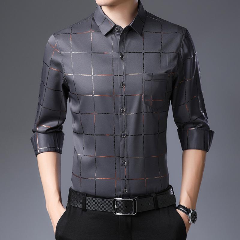 

Men's Casual Shirts Mens Shirt Plaid Luxury Plus Size Long Sleeve Slim Fit Men Social Dress Fashion, Purple