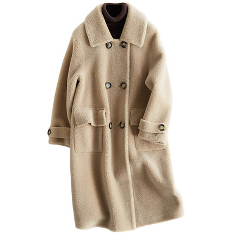 

Real Fur Coat Women Winter Sheep Shearing Fur Coats Long Warm Real Wool Jackets Overcoat 2020 Women Clothes chaqueta mujer LX378, Beige