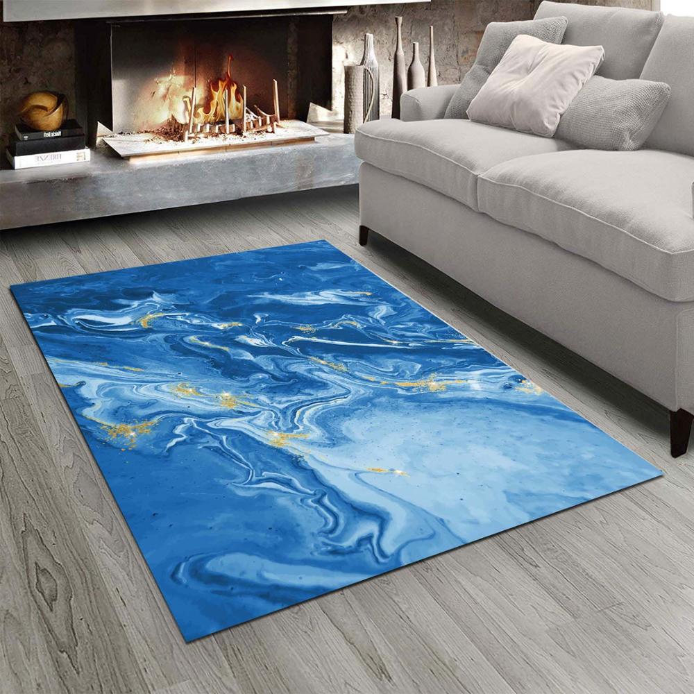 

Else Blue White Waves Marble Design 3d Print Non Slip Microfiber Living Room Modern Carpet Washable Area Rug Mat, As pic