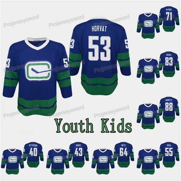 

Youth Kids Vancouver Canucks Bo Horvat Jersey Elias Pettersson Quinn Hughes Troy Stecher Alex Biega Tanner Pearson Jay Beagle Adam Gaudette, Black;red