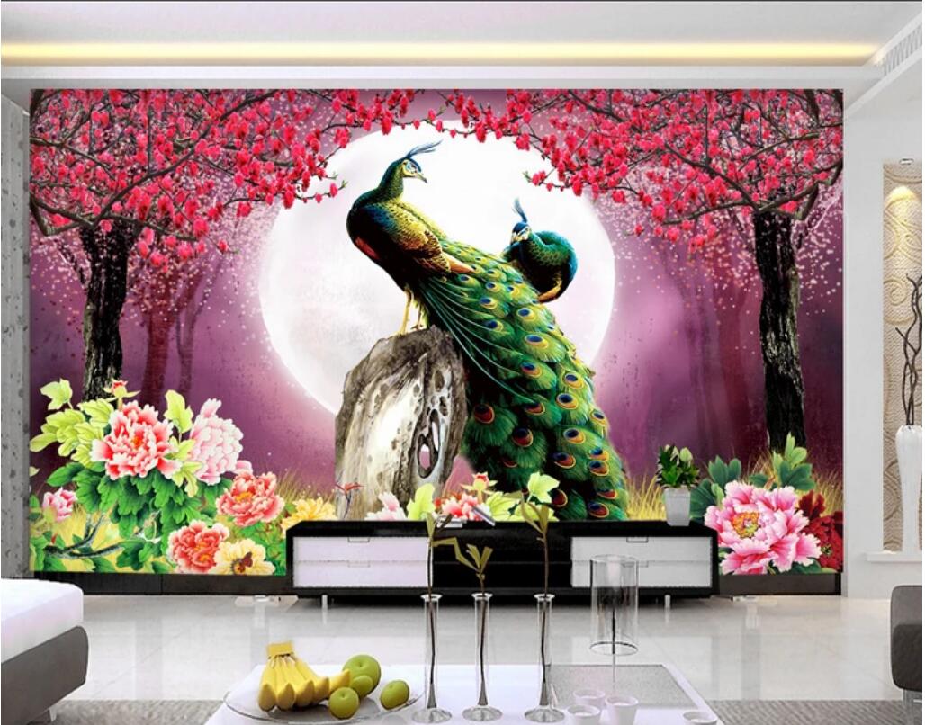 

WDBH custom photo 3d wallpaper Pink peach flower peacock background living room home decor 3d wall murals wallpaper for walls 3 d, Non-woven