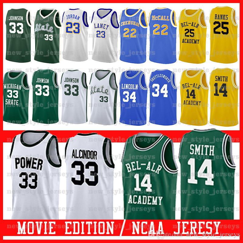 

Michigan State Spartans 33 Earvin Johnson POWER MEMORIAL 33 LEW ALCINDOR Bel-Air Academy Movie Jersey Lincoln POWER MEMORIAL LEW ALCINDOR Z0, Men