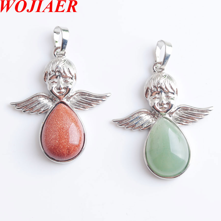

WOJIAER Angel Wings Natural Agate Quartz Turquoise Stones Pendants bead Women Girls Jewelry Christmas Gifts DBN807