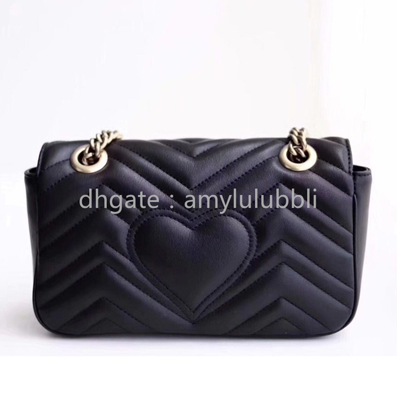 

Wholesale top quality New Orignal real leather fashion chain shoulder bag cowhide handbag presbyopic card holder purse evening bag messenger, Black