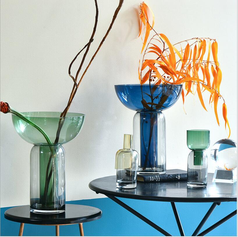 Glass Vases gradient Ins light blue flower luxury geometry color matching vase Nordic home furnishing articles-image-548073899