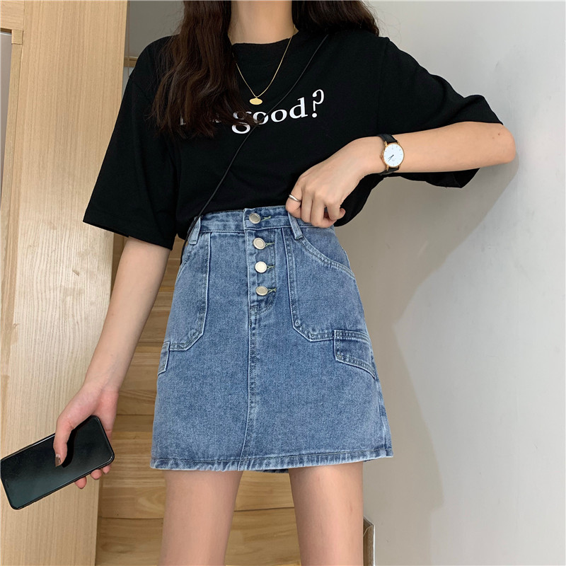 

TingYiLi High Waist Denim Skirts Womens Summer Blue Black Beige Jeans Skirt Korean School Ladies Girls A Line Short Mini Skirt