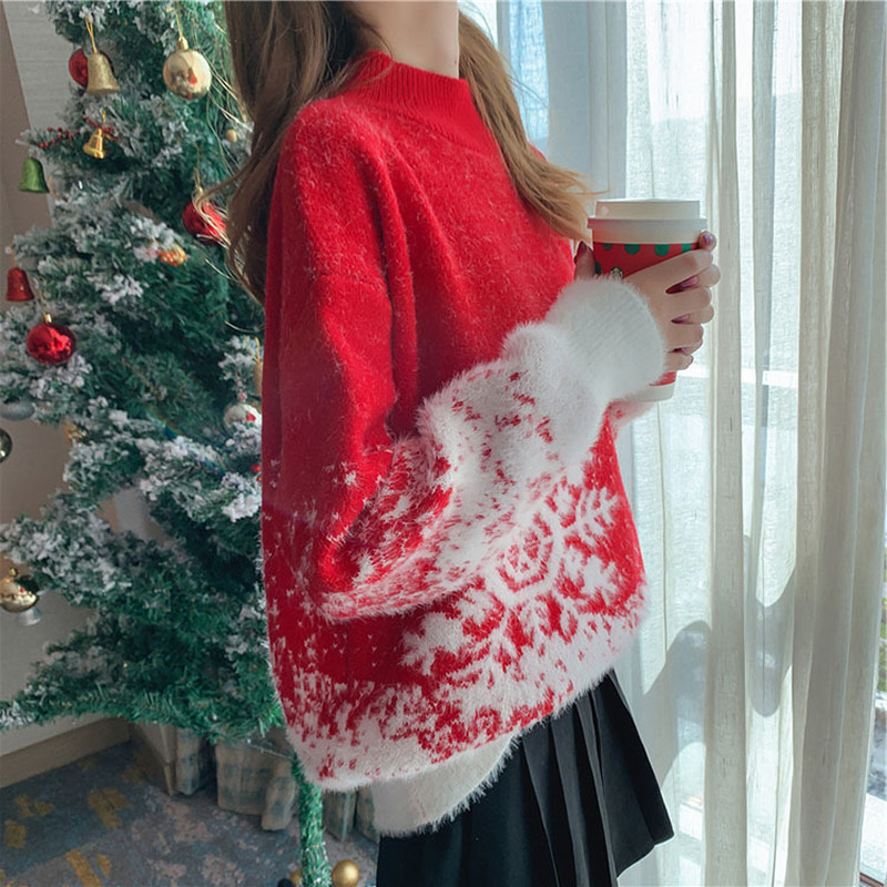 

New Autumn Winter Christmas Sweater Plus Size Sweet O-Neck Pullovers Print Women Sweater Fashion Knit Women Sexy, Blue