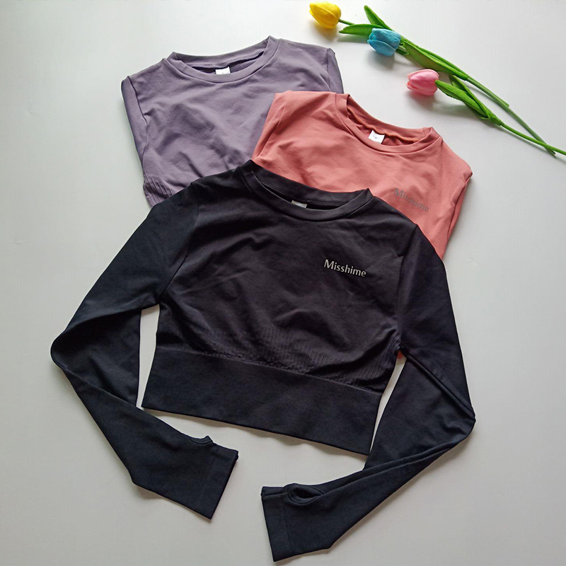 

High Stretch Comfort Sport Shirt Seamless Long Sleeve Yoga Top Woman Fitness Jersey Gym Tops Breathe Running shirt Clothing, Black