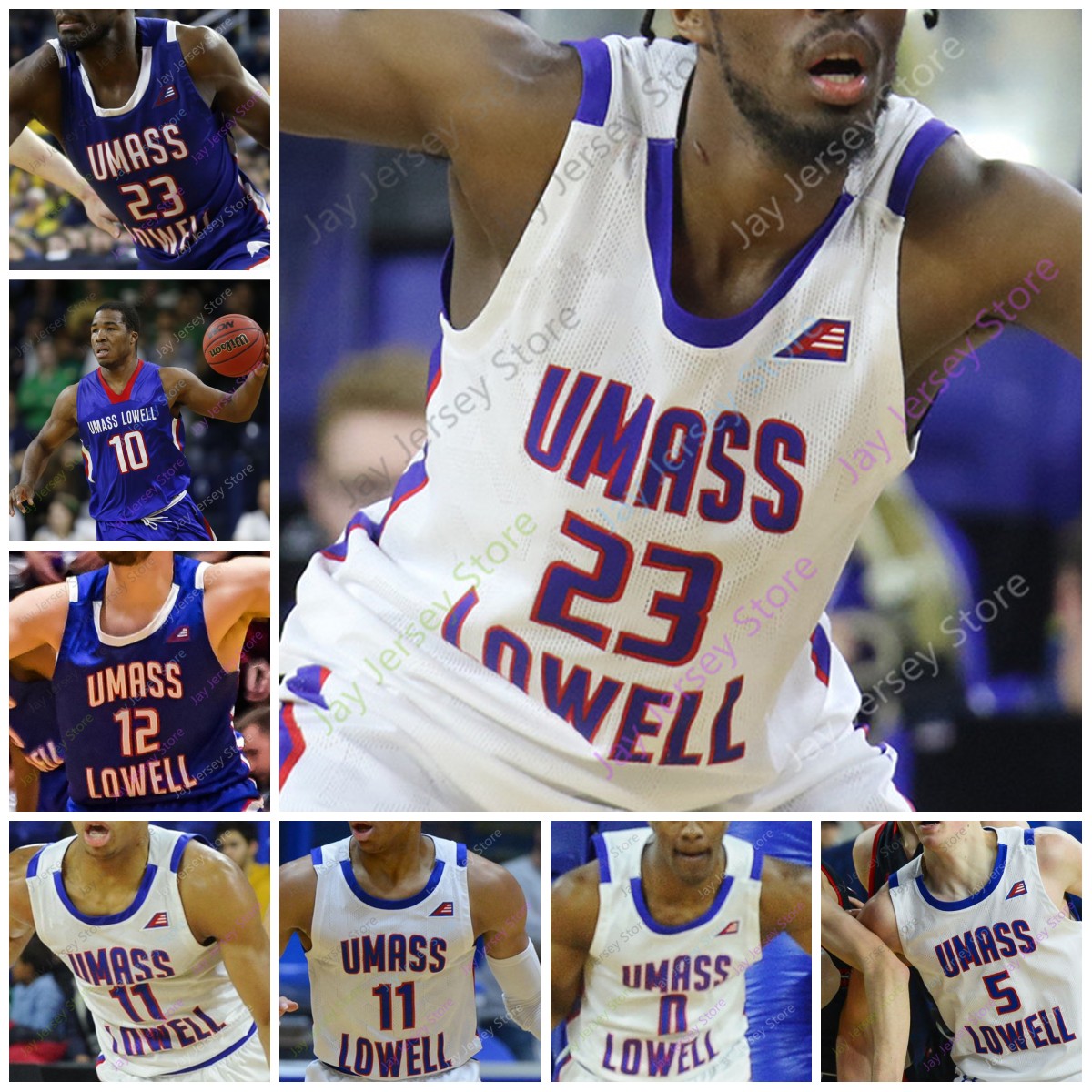 

Custom College UMass Lowell Basketball Jersey NCAA Christian Lutete Obadiah Noel Ron Mitchell Connor Withers Gantz Jordyn Owens Allin Blunt, Blue red collar