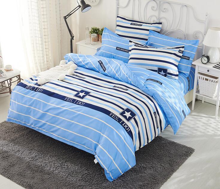 Pure Cotton Nordic Reactive Printed Plaid Striped Comforter Sets Bed Linens 3//4PCS Twin Full Queen Size Kids Adult Bedding Sets