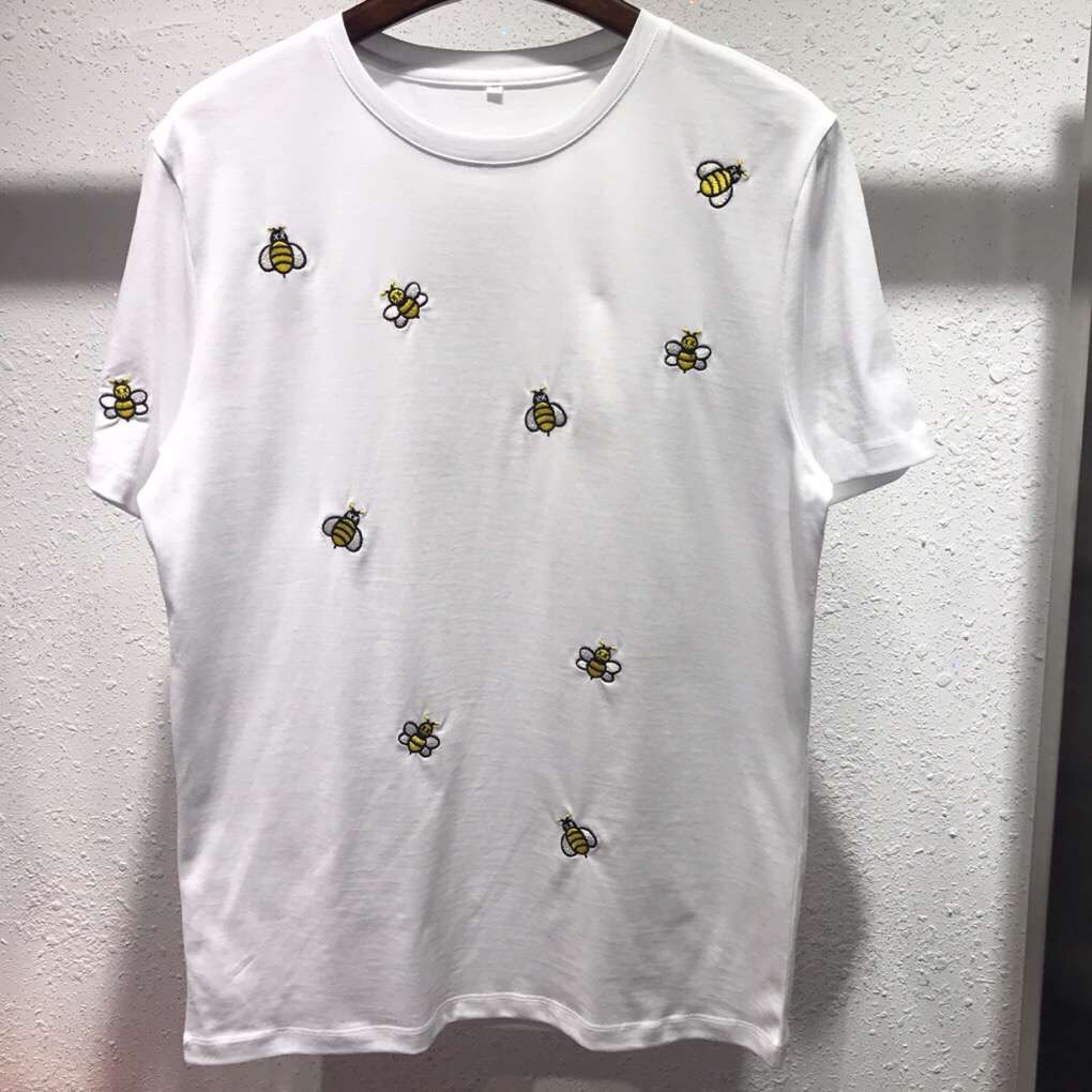 

2019 New brand fashion designer t shirts high quality Many small bees embroidery casual Short Sleeve T Shirts casual clothing, White