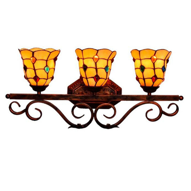European retro creative Lamps mirror headlight Tiffany stained glass American corridor bar restaurant three head wall lamp TF096-image-538190537