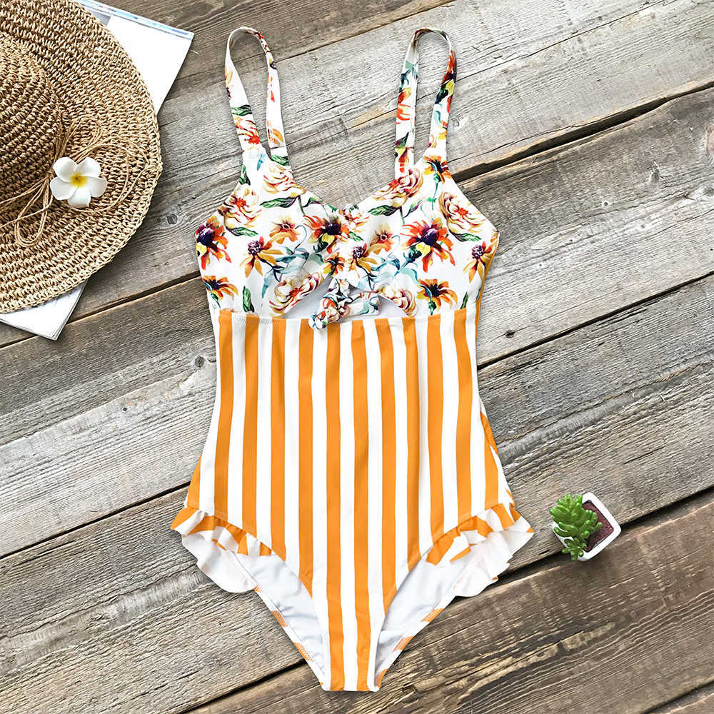 orange floral one piece swimsuit