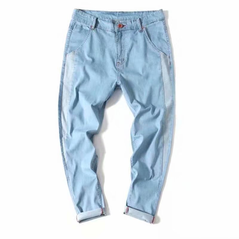 

Spring autumn 2020 Fashion Denim Casual hip hop loose straight washed jeans Korean men's wild fall daddy pants, Blue