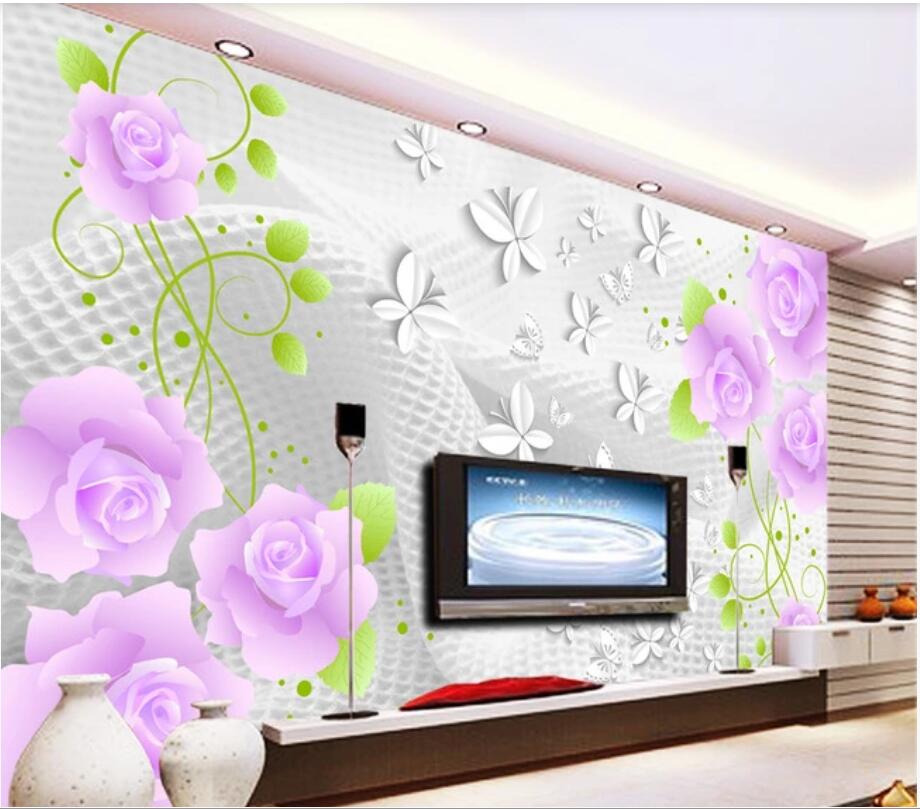 

3D room wallpaper wall sticker custom photo Rose flower vine 3D butterfly mural TV background wall murals wallpaper for walls 3 d, Non-woven