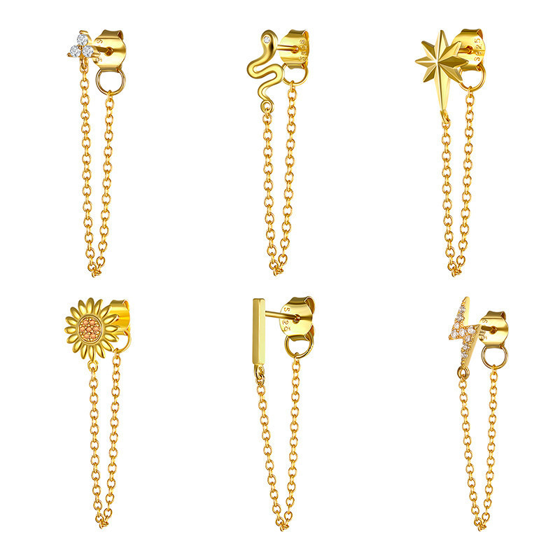 

ying Vahine 100% 925 Sterling Silver Animal Snake & Sun & Star Pendant Small Stud Earrings for Women