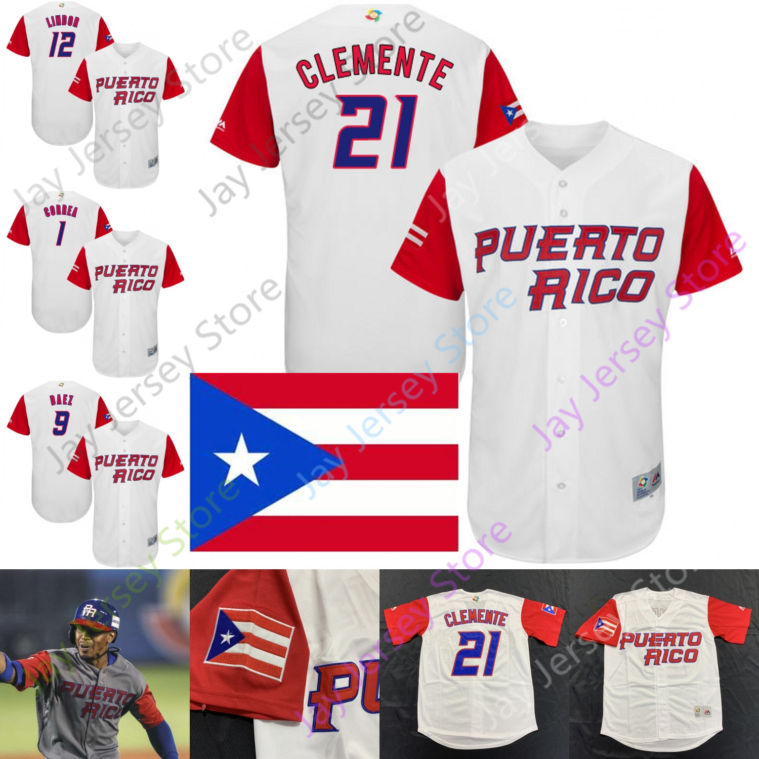 

Puerto Jersey Roberto Clemente Lindor Hernandez Molina Javier Baez Carlos Correa Carlos Beltran Barbosa Seth Lugo Berrios Colon Edwin Diaz, White