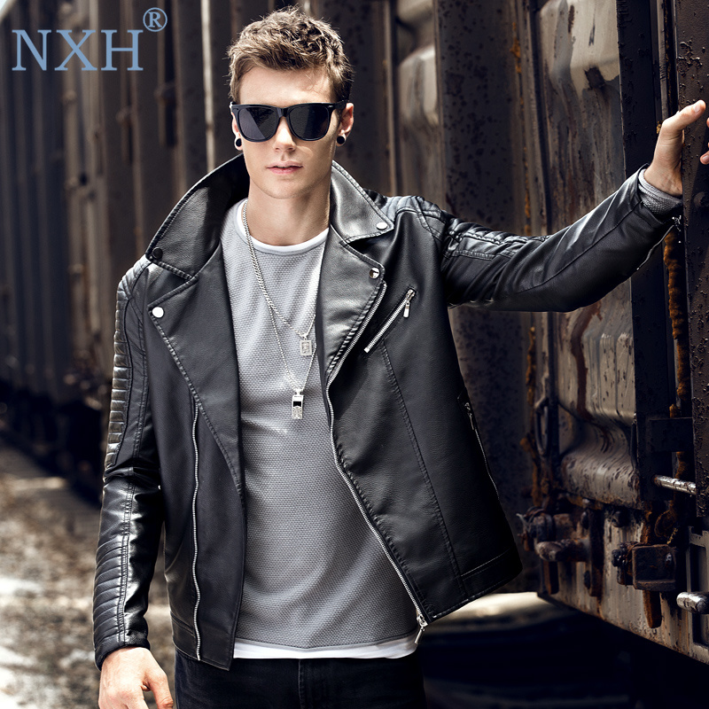 

NXH Fashion Turn-down Collar Faux Leather Jaket Men Moto & Biker Mens Leather Jacket Loose Coat man clothes Deri Ceket Jaqueta, Black