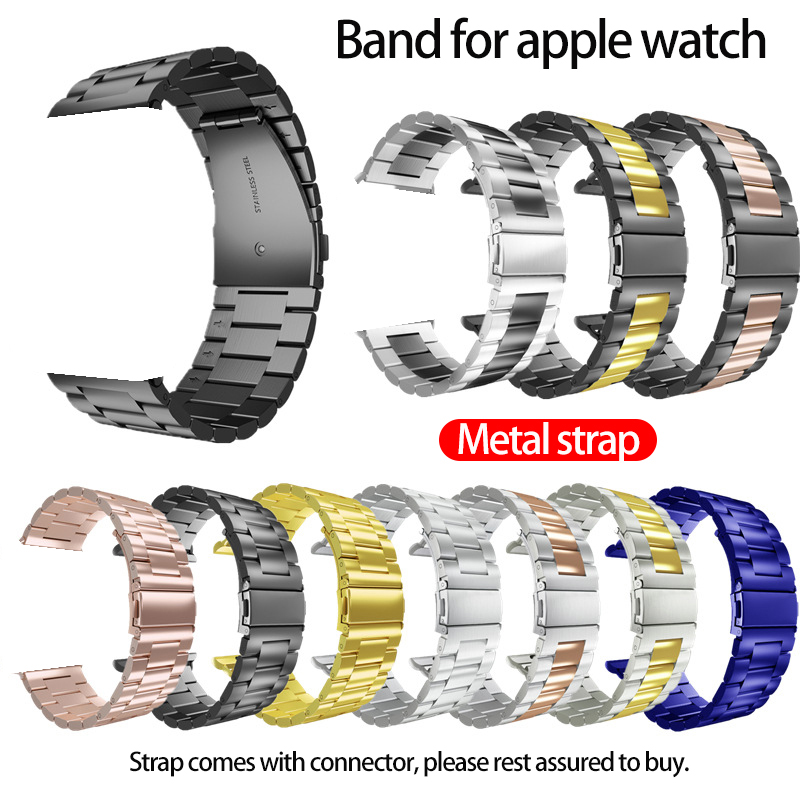 

For apple watch band 42/44mm 38/40mm Three beads stainless steel New strap metal Smart Watch Strap for iwatch 3 2 1