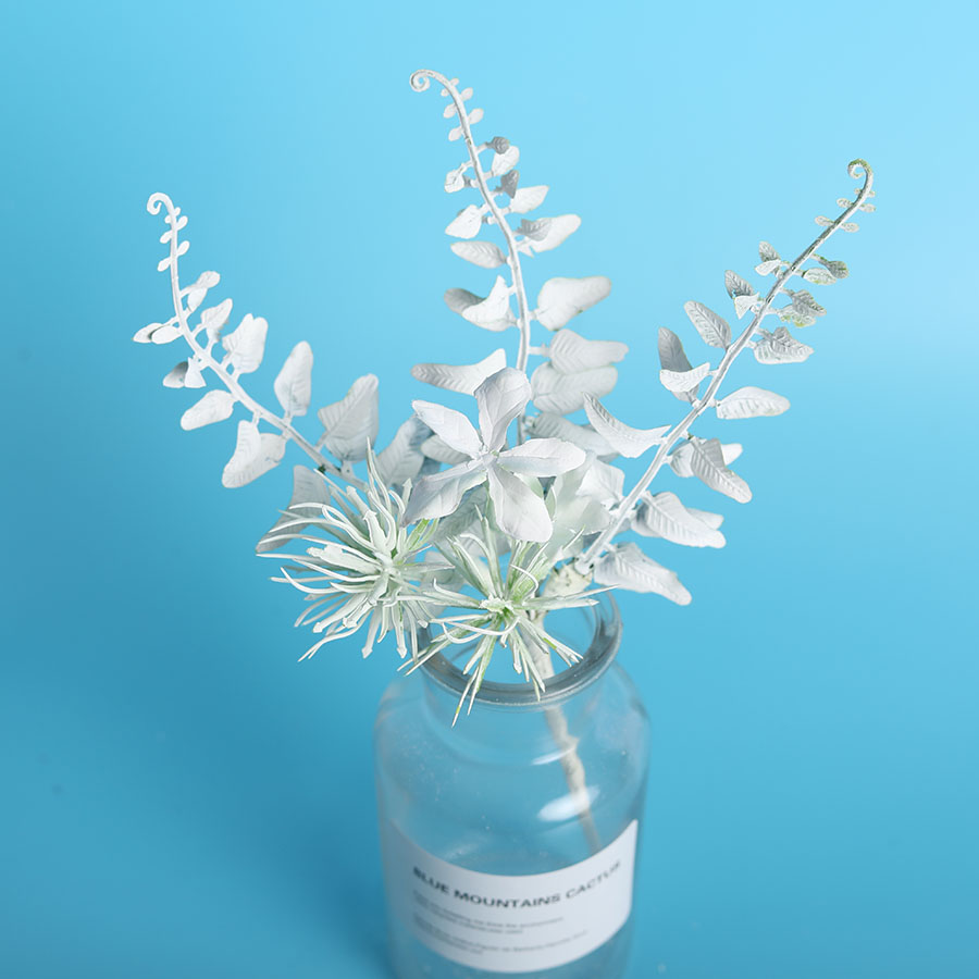 

1PCS Mini Plastic Artificial Flowers Branches High Quality Fake Grass Twigs Rod Fake Leaf DIY Craft Scrapbook Home Decoration, White