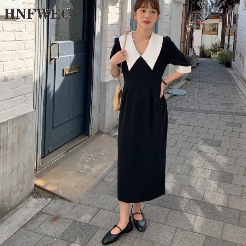 

Korean Style Women Dress Summer New 2020 Cotton Fashion Ladies Dress Temperament Slim Short Sleeve Women Clothing T769, Black