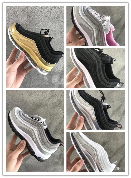 

2018 kids shoes Air Cushion 97 OG Metallic Gold Silver Bullet Triple White Black 97s Trainers Undefeated plus tn Maxes undftd Sneakers, Color 1