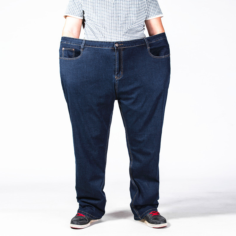 Men Over Size Elastic Trousers Jeans Straight Leg Loose Casual High Waist Pants