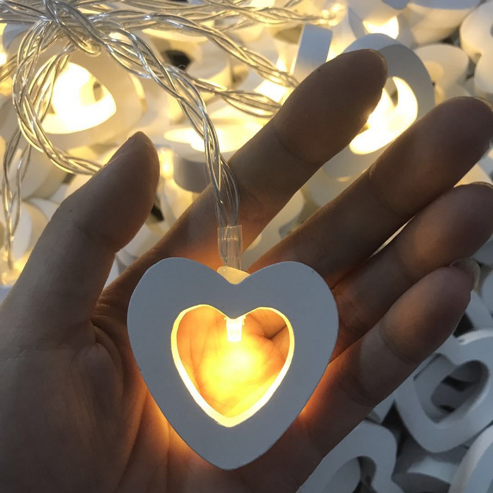

festive lighting LED String Lights Christmas decorations, hanging decorations Holiday 1.5m 10LED wooden heart-shaped warm white