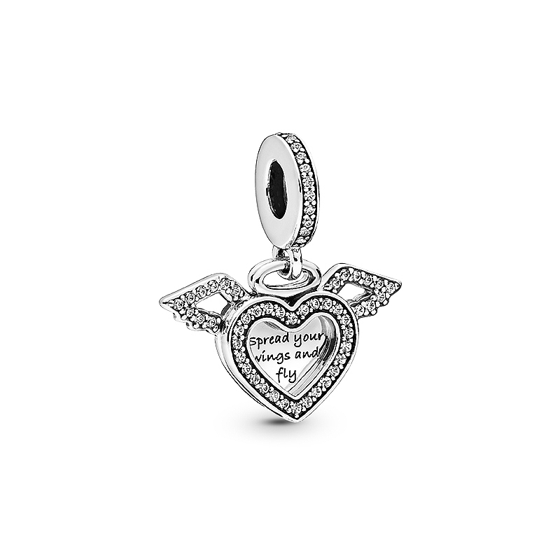 Fashion 925 Sterling Silver Wing of Love Perle Pendentif Rose Zircone Cubique Charme Pour Bracelet