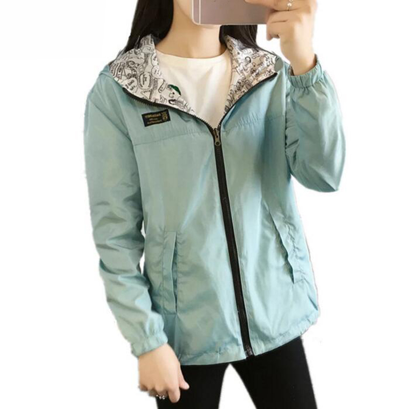 

jacket women plus size Casual Loose Basic Hooded bomber jacket women Thin Two-side wear Solid Print coat Short Female Tops, Black